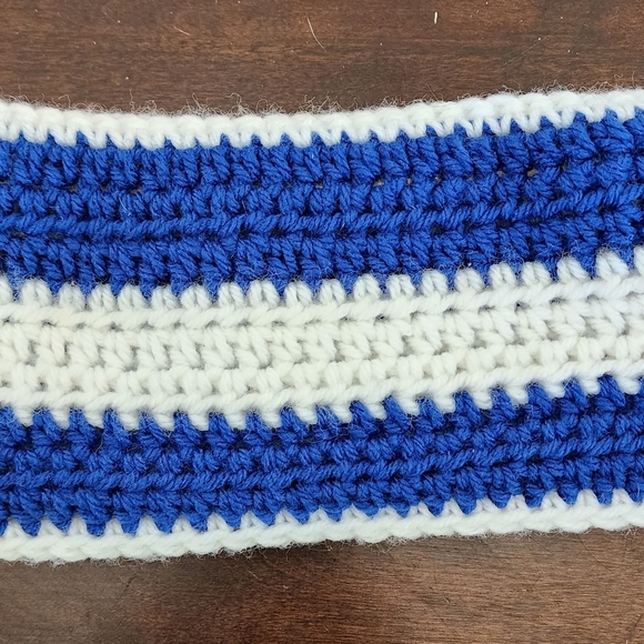 Handmade Blue & White Crochet Ear Warmer - Thick & Cozy - Picture 2 of 2